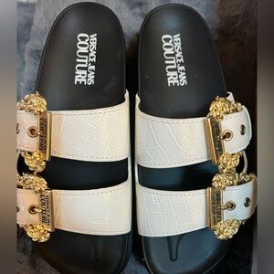 Versace Jeans Couture White and Gold Sandals